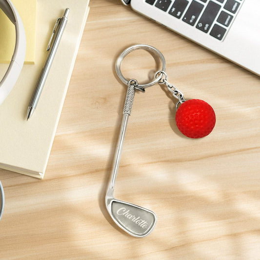 Personalised golf ball keyring with engraved name on zinc alloy ring — lifelike golf ball keychain for golfers, ideal personalised gift
