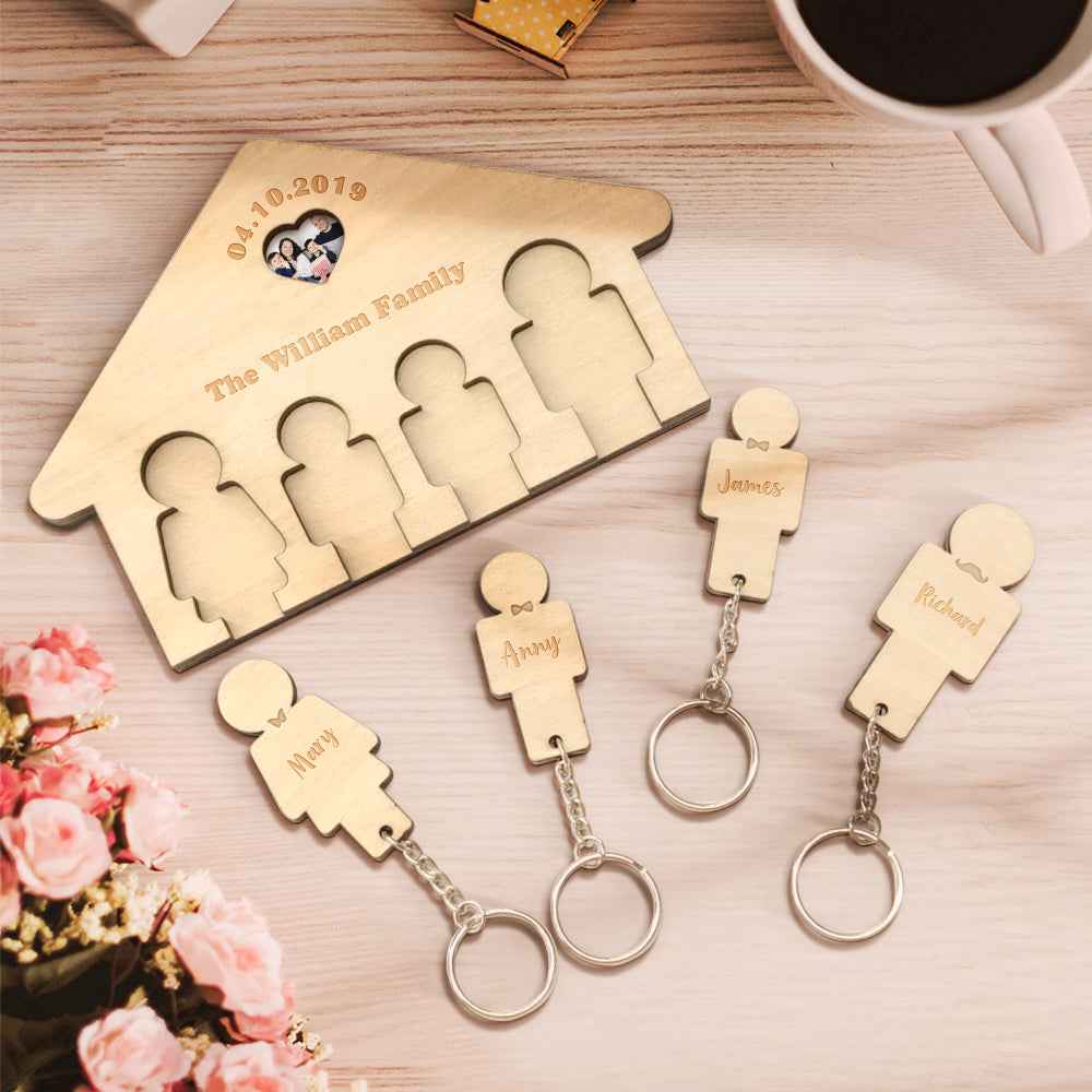 Custom Wooden Photo Key Holder Personalized Name Keychain Home Decorative Gift for Family