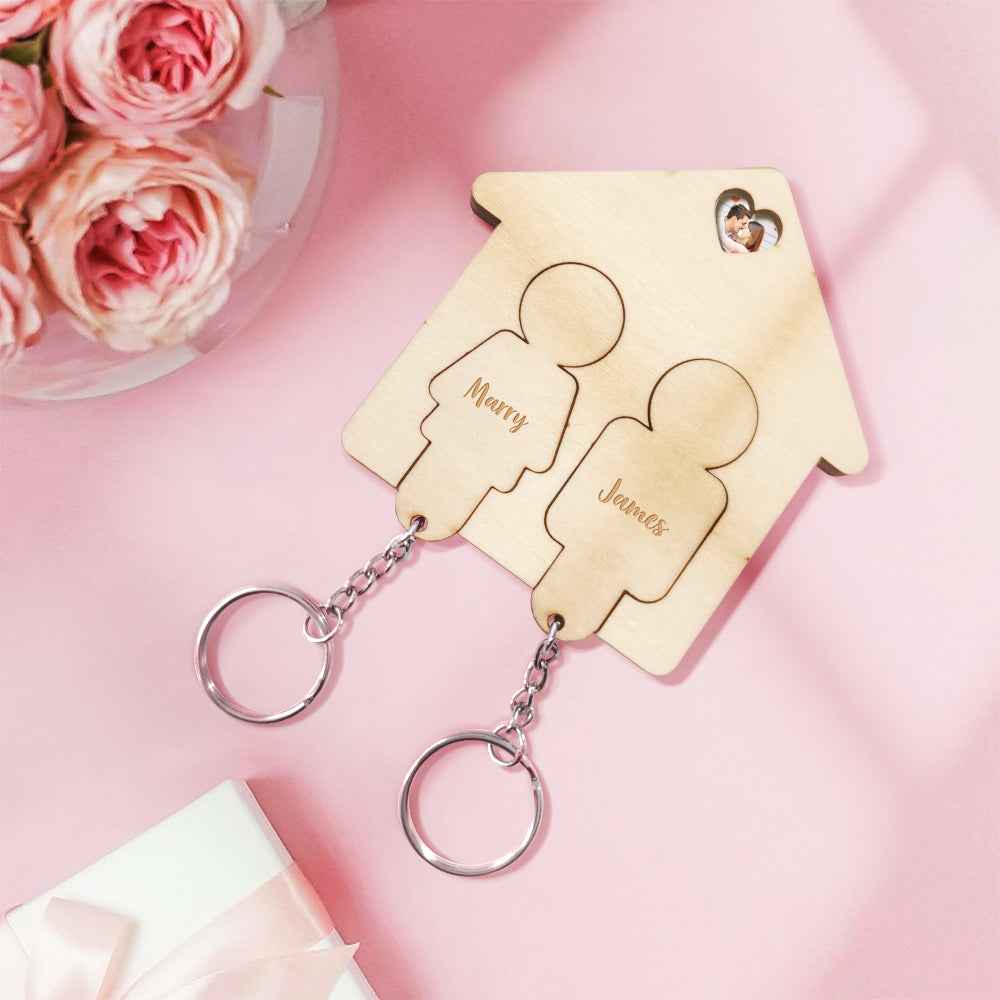 Custom Wooden Name Key Holder Personalized Keychain Home Decorative Gift for Couple