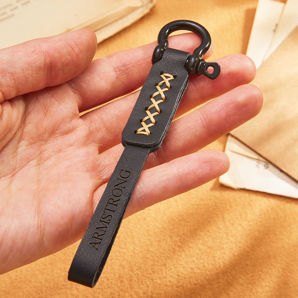 Leather car keyring attached to car keys and fob, durable custom keychain designed for everyday use and personalised mens gift
