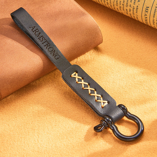 Personalised engraved leather car keyring on genuine leather with clear custom engraving, minimal handcrafted keychain ideal personalised men's gift