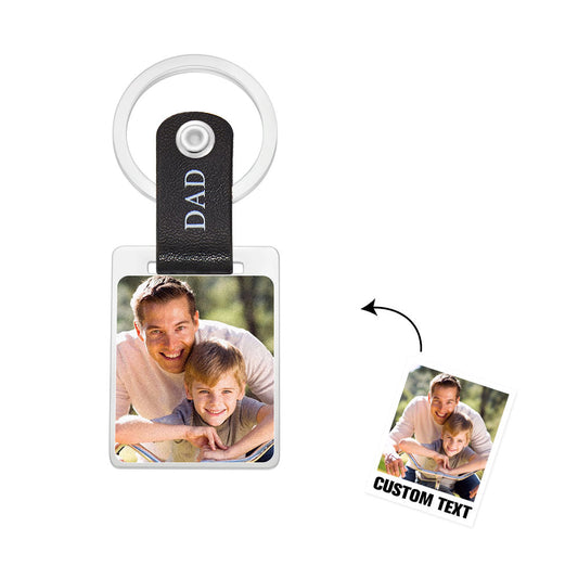 Compact personalised leather photo keyring on a set of car keys highlighting travel-friendly design – practical dad keychain, photo keychain and family photo gift for Father's Day