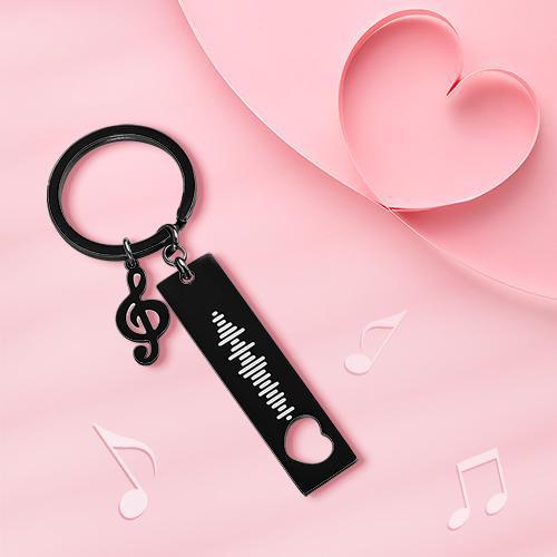 Engraved stainless steel 3D bar keyring with scannable Spotify music code, personalised Spotify code keyring in polished corrosion‑resistant finish — custom scannable music code keychain