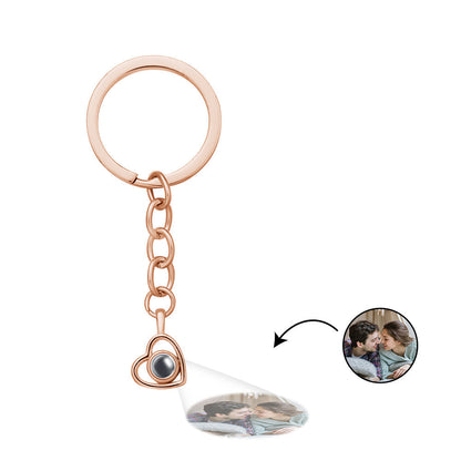 Personalised heart photo projection keyring attached to keys and bag – compact romantic keepsake for anniversaries