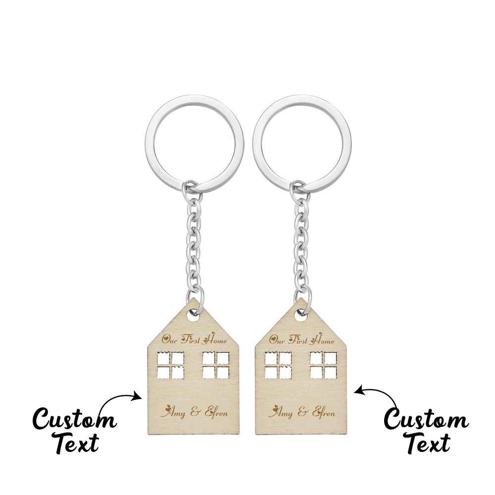 Custom Engraved House Modeling Paired Keychains Housewarming Gifts