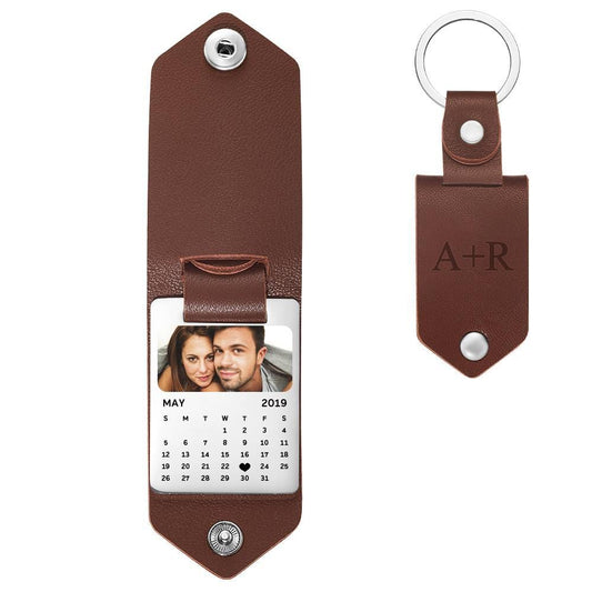 Personalised heart photo keyring engraved with date and name — custom anniversary gift for her, 3×4 cm romantic keepsake for Valentine's Day and Mother's Day