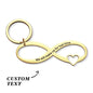 Personalised engraved infinity keyring with hollow-out design and custom message on a simple white background