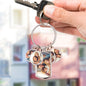 Personalised photo keyring shown from an angle highlighting polished alloy finish and sturdy clasp — bespoke custom photo keychain gift