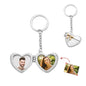 Personalised double photo heart keyring presented ready to gift with sample photos and optional personalised text — ideal commemorative and Valentine’s present