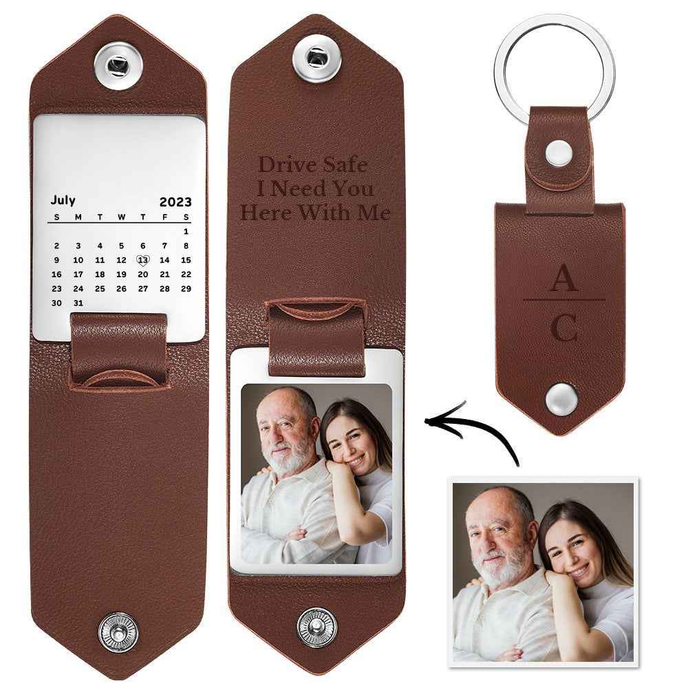 Father's Day Keychain Personalized Date Keychain with Photo Calendar Gifts for Dad