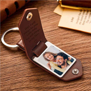 Custom PU Leather Photo Text Keychain DAD I will always be your Little Baby You will always be my Hero