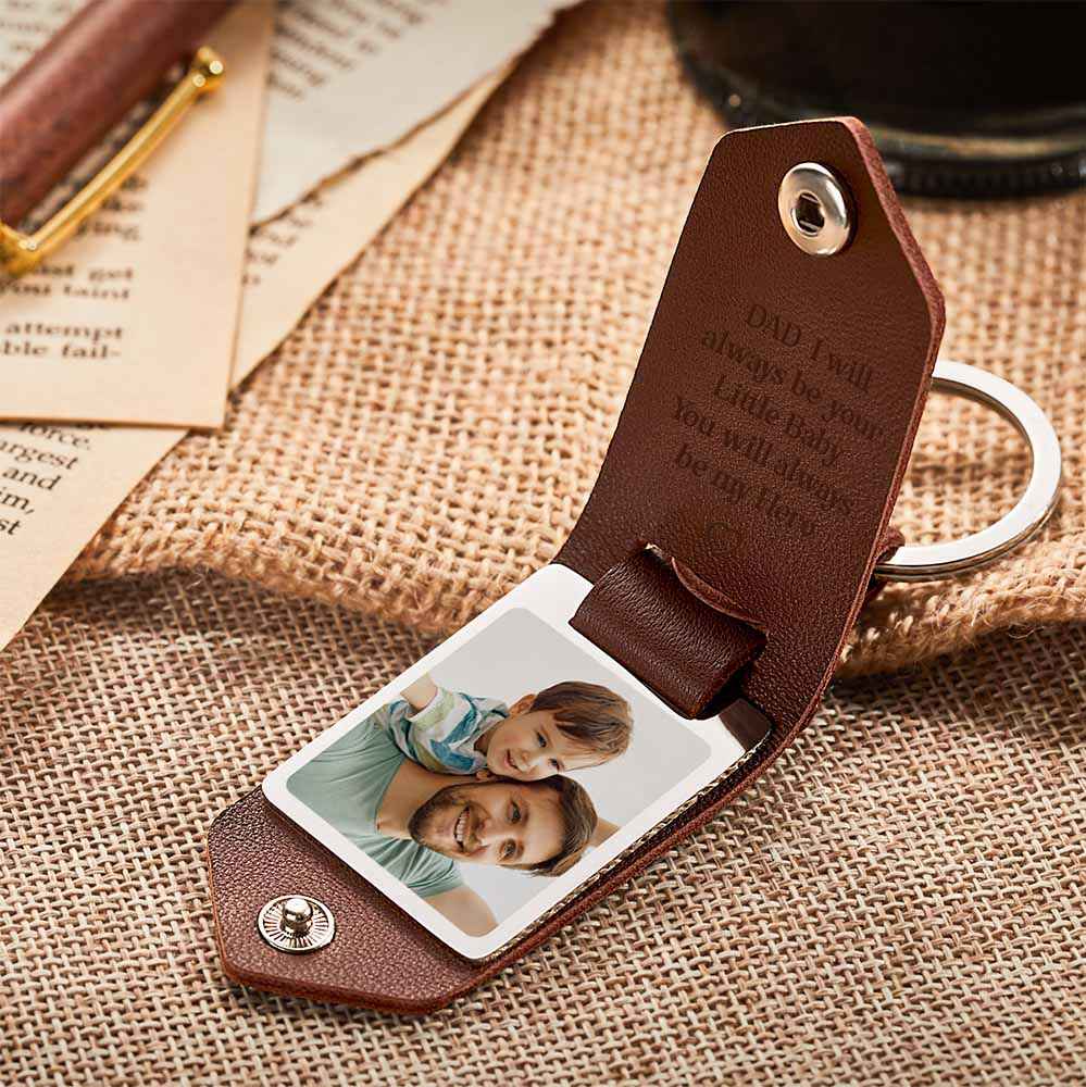 Custom PU Leather Photo Text Keychain DAD I will always be your Little Baby You will always be my Hero