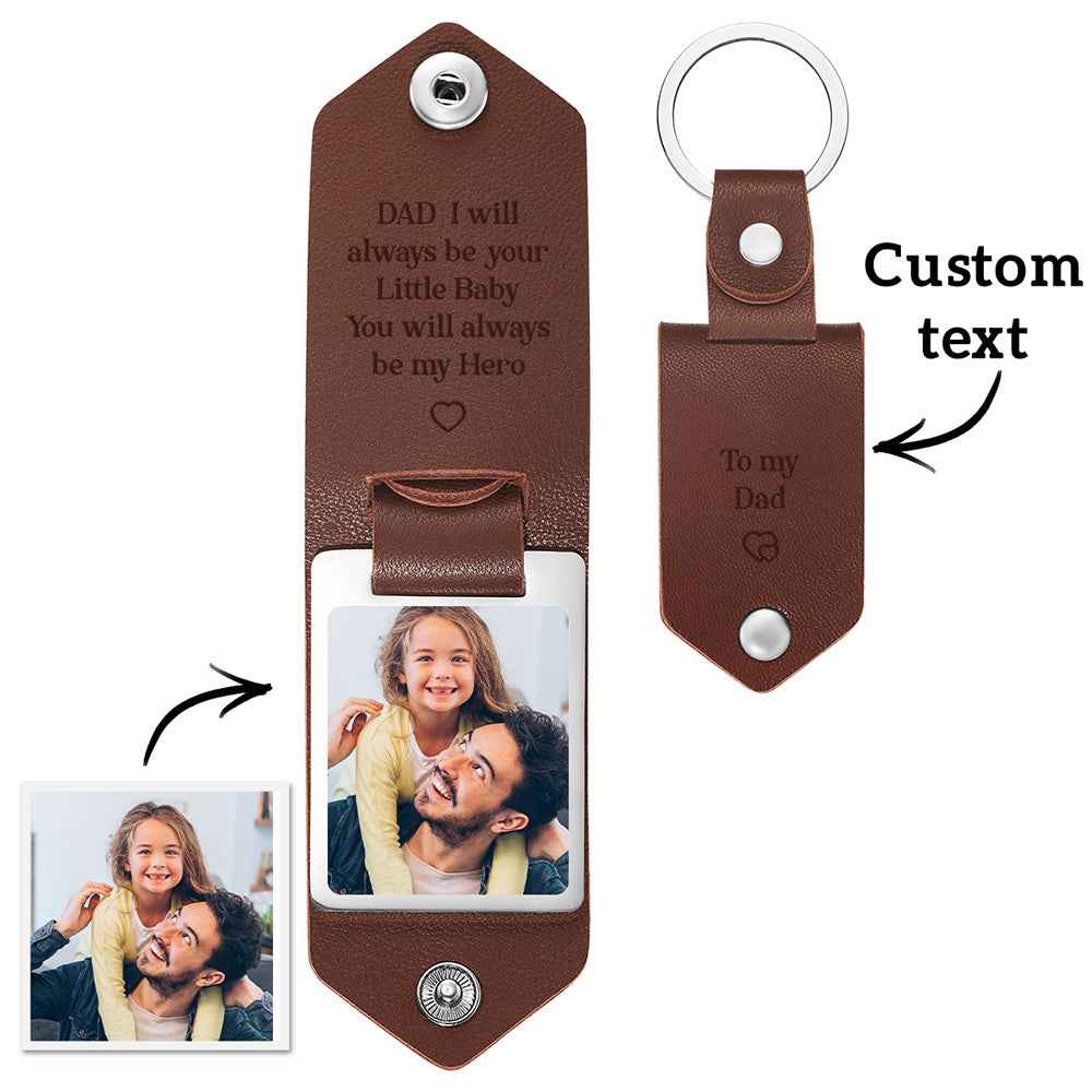Custom PU Leather Photo Text Keychain DAD I will always be your Little Baby You will always be my Hero