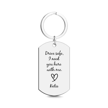Close-up of custom tag keyring showing polished metal finish and precision engraving on a personalised photo keyring