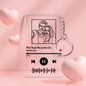 Personalised line art music code keychain engraved on clear acrylic with photo and custom text — personalised song keyring gift