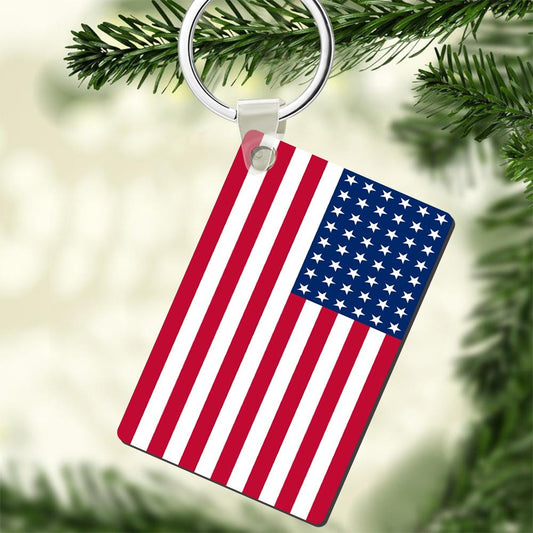 Personalised USA American flag stainless steel keychain with engraved name front view unisex custom keyring for men and women