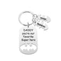 Hero-themed Personalised Superhero Daddy Keyring with engraved message and names, perfect Christmas or Father's Day present