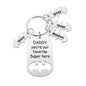 Everyday use stainless steel superhero keyring attached to keys, engraved keepsake gift for Dad
