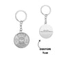 Personalised engraved stainless steel perpetual calendar keychain pendant, close-up of decorative calendar dial and polished finish – ideal personalised keychain gift for him