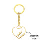 Close-up of personalised double heart keyring showing custom engraved names – durable stainless steel couples keepsake