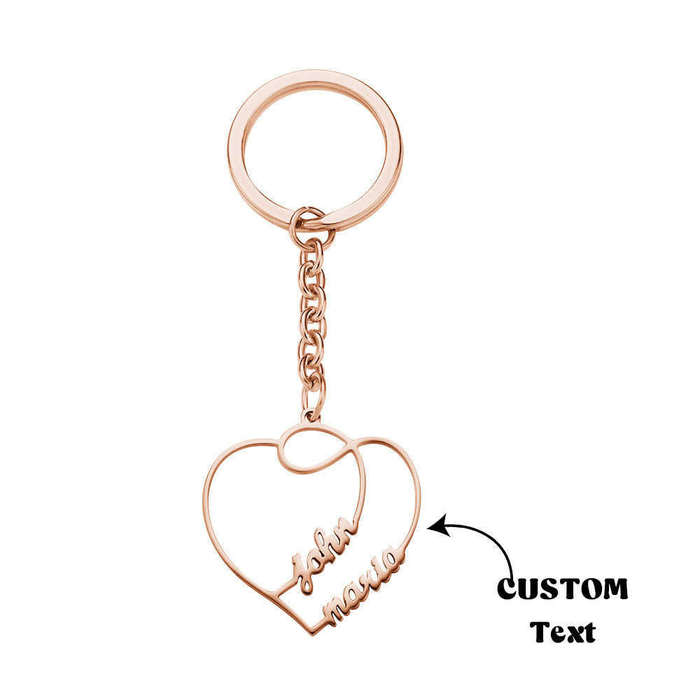 Interlocking double heart metal keyring with robust split ring – engraved name gift for anniversaries and Valentine’s Day