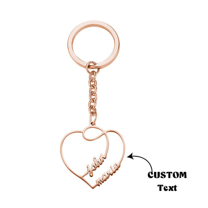 Interlocking double heart metal keyring with robust split ring – engraved name gift for anniversaries and Valentine’s Day