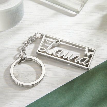 Personalised engraved stainless steel keychain on split ring — custom name key holder, thoughtful gift for teachers, teens or partners