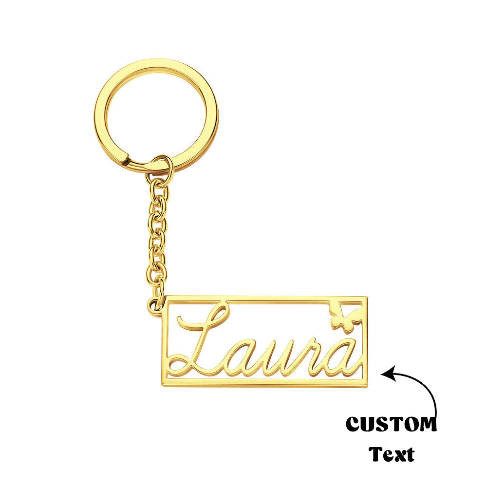 Custom Stainless Steel Key Holder showing engraved name and rectangle border — personalised keychain ideal for wedding or birthday gifts