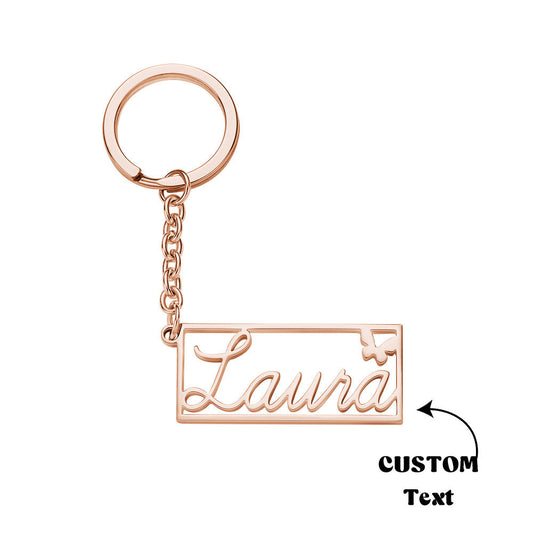 Personalised Name Rectangle Border Keychain in stainless steel — engraved rectangular plaque with neat border and secure split ring, custom key holder