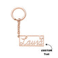 Personalised Name Rectangle Border Keychain in stainless steel — engraved rectangular plaque with neat border and secure split ring, custom key holder