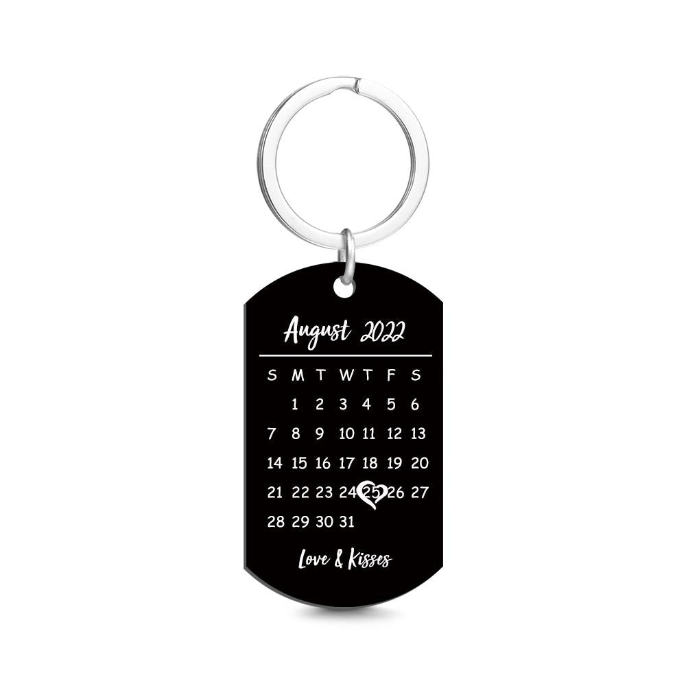 Personalised Photo Calendar Keychain — Custom Stainless Steel Tag | Father's Day Gift