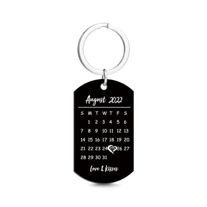 Personalised Photo Calendar Keychain — Custom Stainless Steel Tag | Father's Day Gift