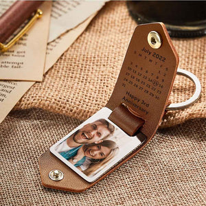 Personalized Calendar Date Keychain Couple Leather Keyring