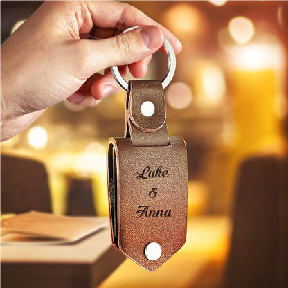 Bright heat-transfer printed photo on metal plate of a custom date keyring, vivid colours and sturdy split ring — personalised keychain gift