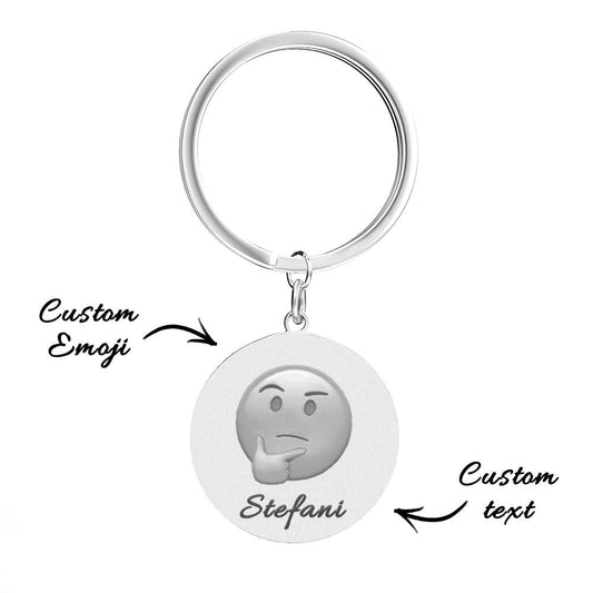Personalised Emoji Keychain attached to keys and a bag as a funny, unique gift idea for birthdays, Mother's Day and stocking fillers