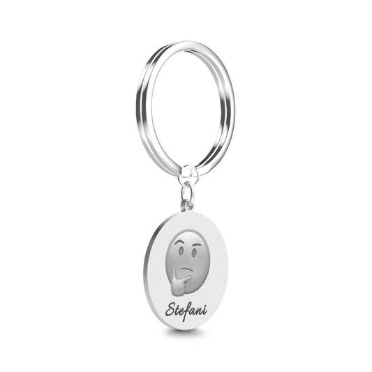 Personalised Emoji Keychain attached to keys and a bag as a funny, unique gift idea for birthdays, Mother's Day and stocking fillers