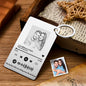 Engraved stainless steel music keyring with personalised photo, artist and song title — custom music plaque featuring a scannable code for streaming