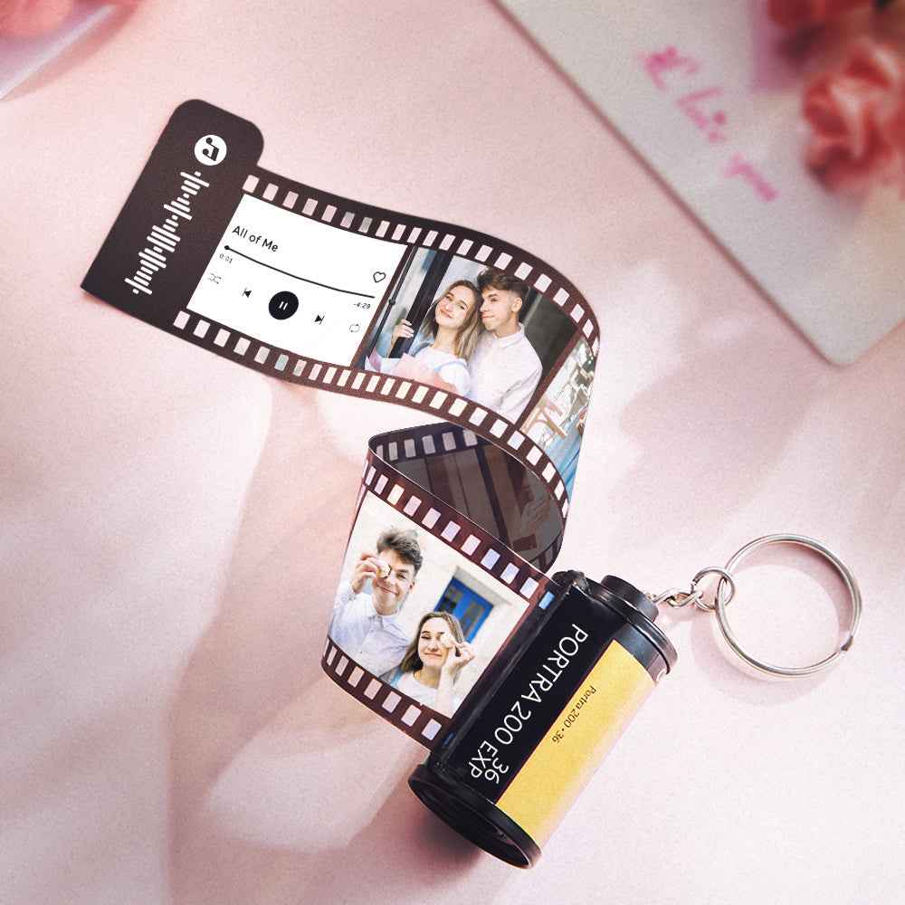 Gift For Father With Text Camera Roll Keychain Custom Photo Film Roll Keychain With Music Code