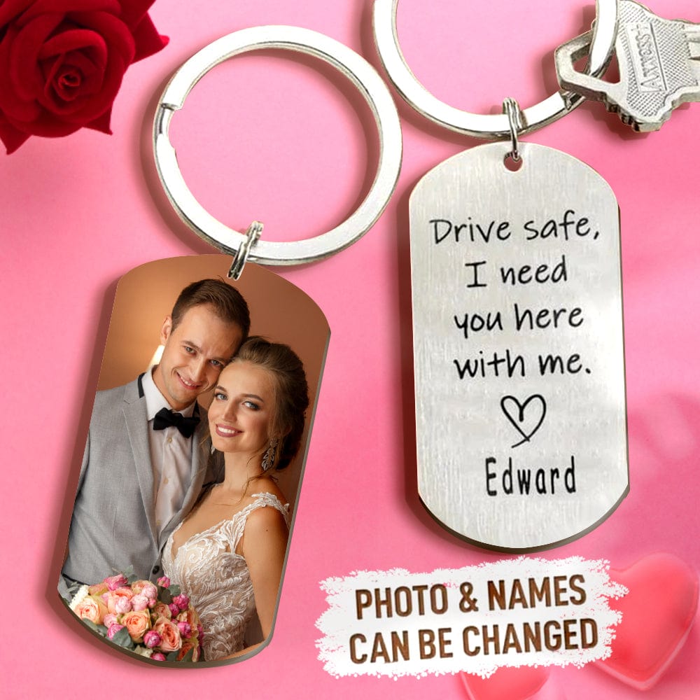Personalised Drive Safe Keychain with Photo & Name | Wedding Gift for Boyfriend
