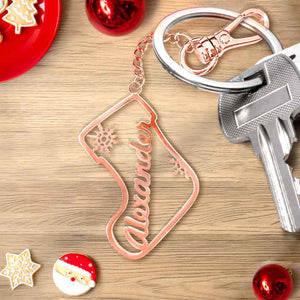 Personalized Christmas Socks Name Keychain Holiday Season Gift for Family Friends