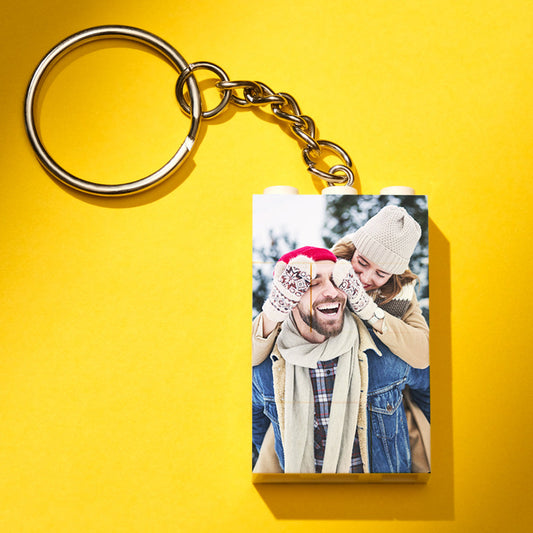 Personalised photo building block vertical keychain with baby portrait – custom bricks puzzle keyring