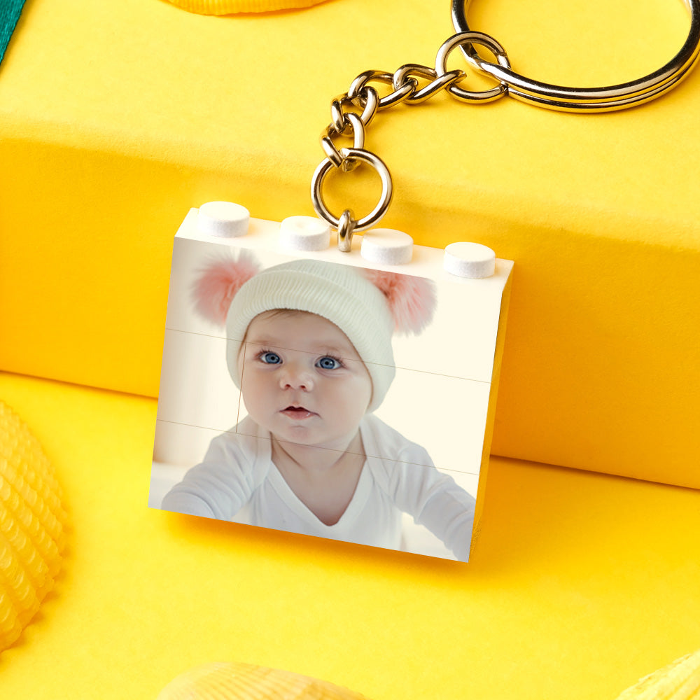 Personalised square puzzle keyring with baby image, vivid UV print—ideal personalised gift for kids and adults