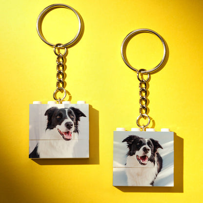 Personalised Photo Building Block Keyring close-up of baby portrait, high-quality UV digital print and metal keyring