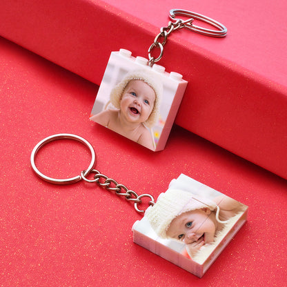 Personalised photo square puzzle keychain displaying baby photo with durable wipeable finish and keyring attachment