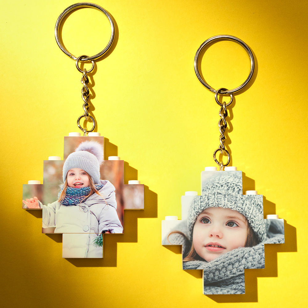 Variant B personalised photo building bricks keychain (diamond) with baby portrait – 4.8 x 5 cm compact personalised keyring gift