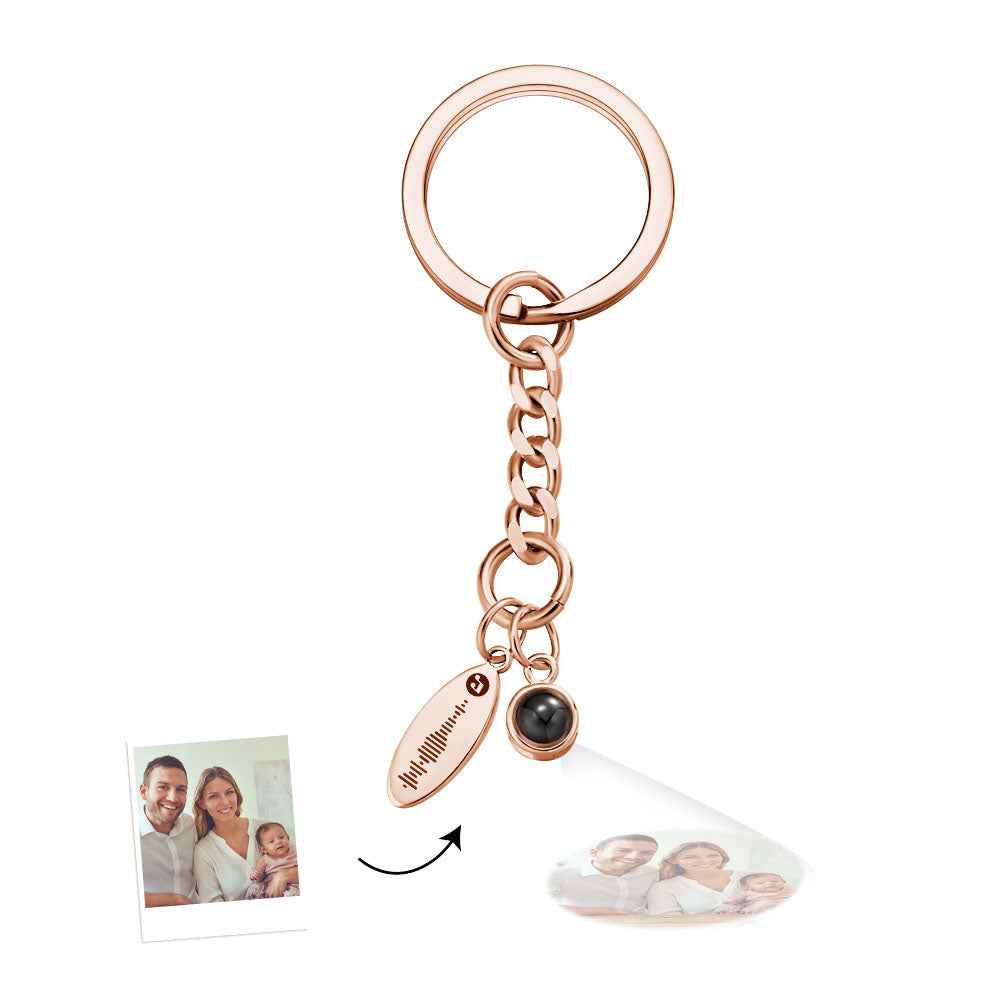 Custom Photo Projection Scannable Code Keychain Personalized Photo Music Keyring Anniversary Gifts