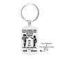Angled view highlighting the brushed stainless texture and precision engraving on the Call On Me Brother personalised tag keyring.