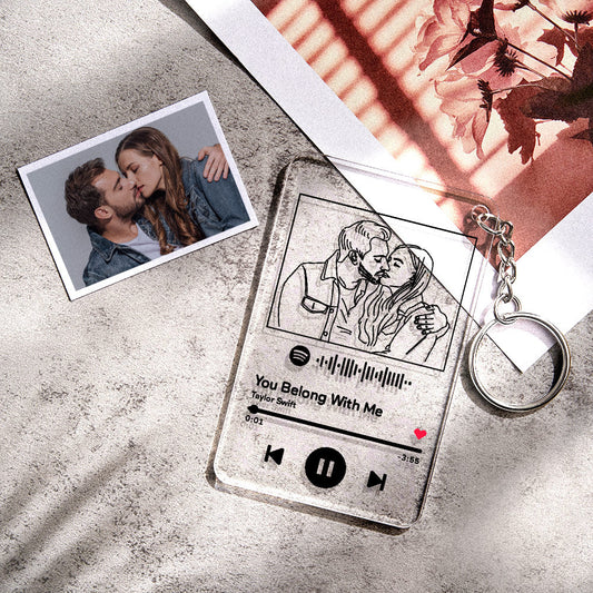Personalised 3D photo keychain and engraved acrylic frame glowing with warm LED — custom LED photo lamp, handmade personalised keepsake