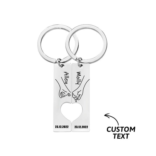 Personalised Couple Heart Keychain Set pair of matching stainless steel keyrings engraved with initials