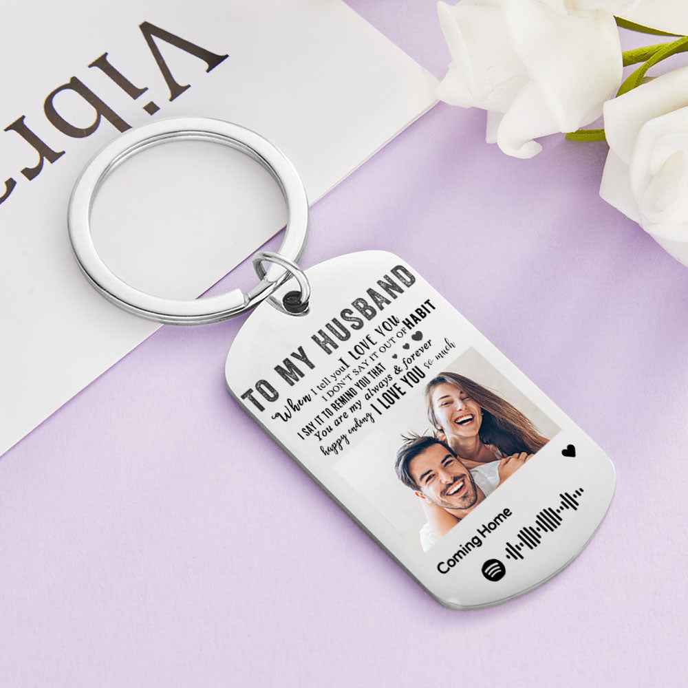 Custom Photo Keychain Custom Name Keychain for Husband Anniversary Gift